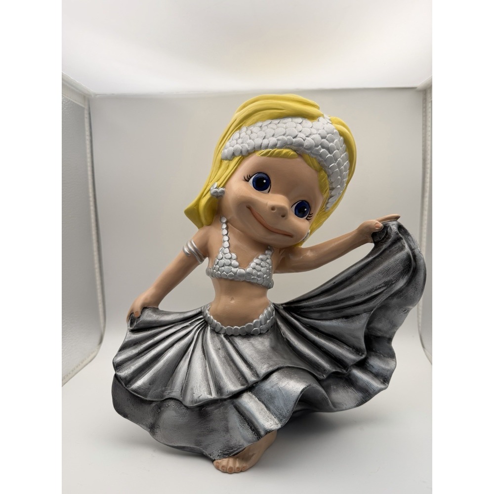 1978 VTG Belly Dancer Smiley Blonde Girl Ceramic Atlantic Mold 10" Tall Silver